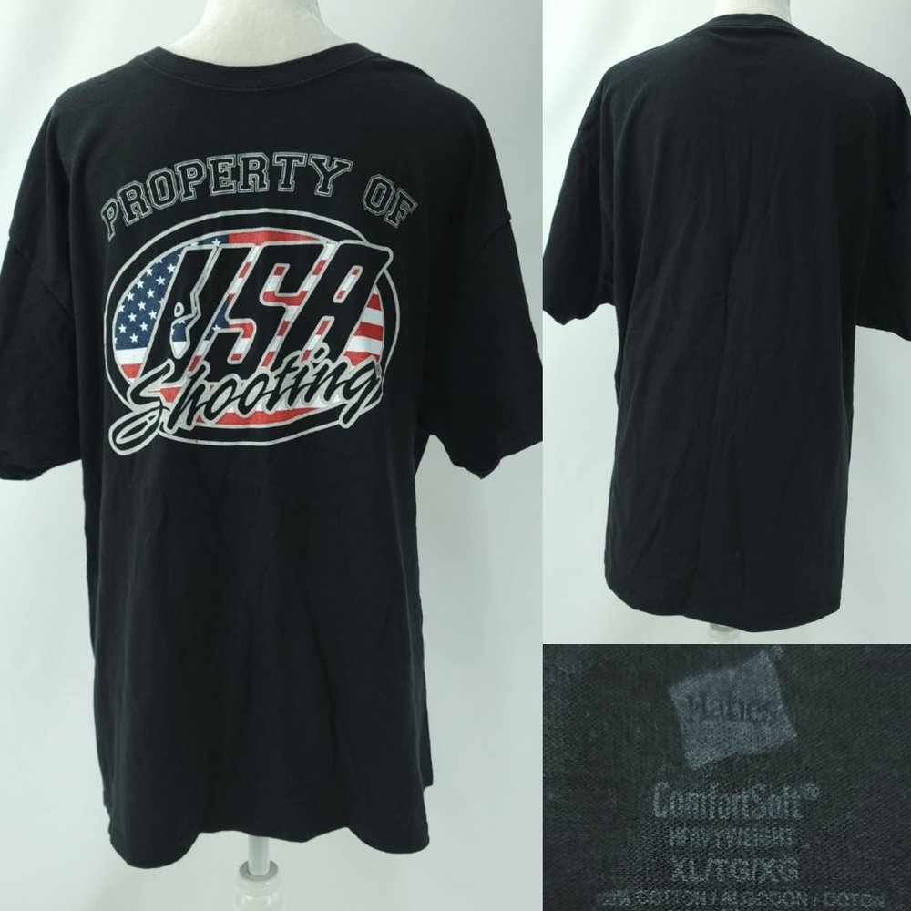 Hanes Comfort Soft Mens XL Property Of USA Shooting Black 100% Cotton T-shirt